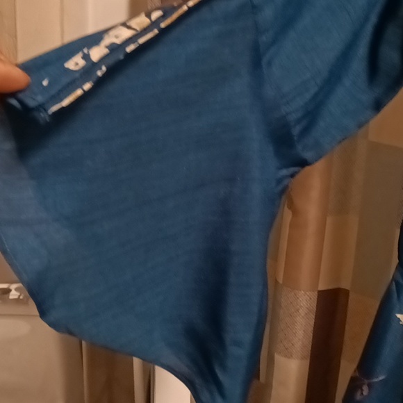 FINAL PRICE NWOT teal dress w tan floral embroidery & assymetrical sides/hem Med - Picture 11 of 16